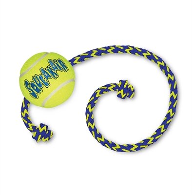 Kong squeakair bal met touw geel / blauw