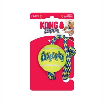 Kong squeakair bal met touw geel / blauw