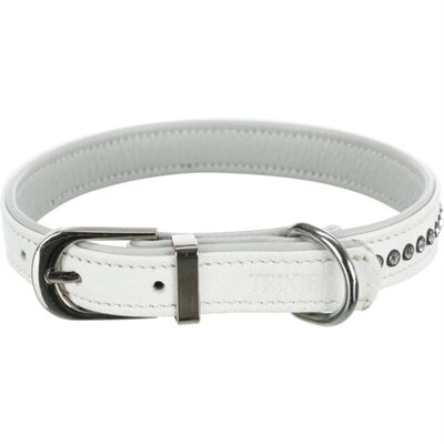 Trixie halsband hond active comfort met strass steentjes leer wit